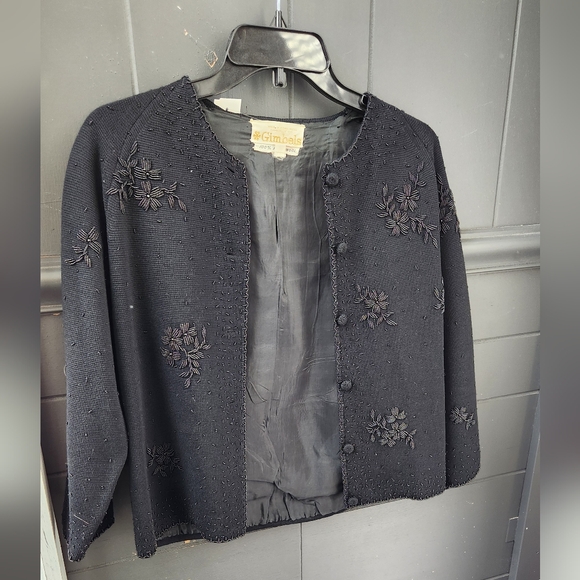 Vintage Gimbels Black Beaded Cardigan - Picture 1 of 10